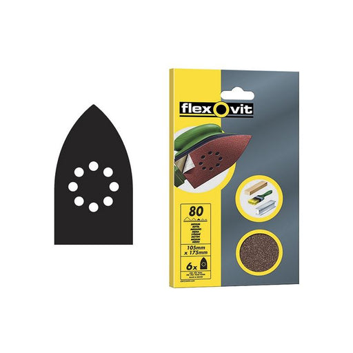 Flexovit Detail Hook & Loop Sanding Sheets 105x175mm Medium 80G (Pack 6) Flexovit - RockBottom Northampton