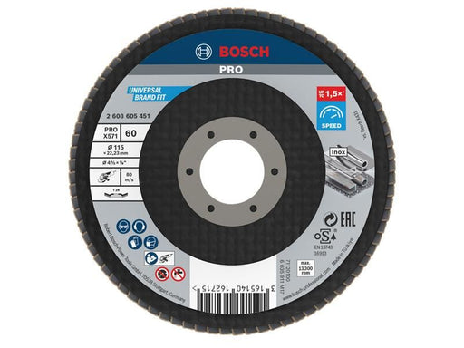 Bosch Powertool Accessories PRO X571 Flap Disc, Angled 115 x 22.23 x G60 Bosch Powertool Accessories - RockBottom Northampton