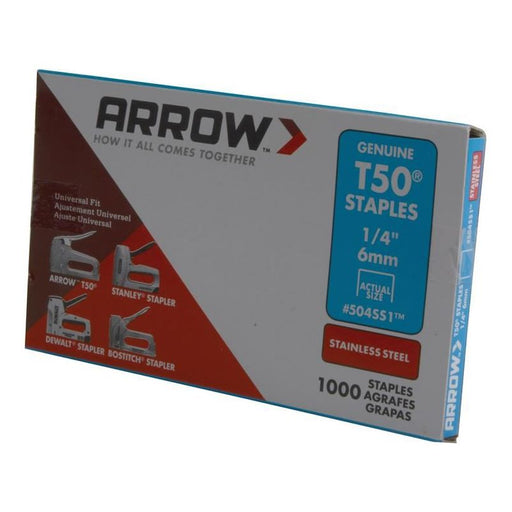 Arrow T50 Staples Stainless Steel 504SS 6mm (1/4in) (Box 1000) Arrow - RockBottom Northampton 