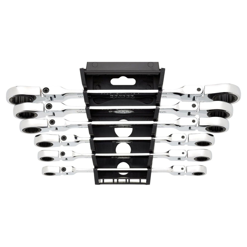 Draper HI-TORQ Metric Flexible Head Double Ring Ratchet Spanner Set (6 Piece) Draper - Town Tools