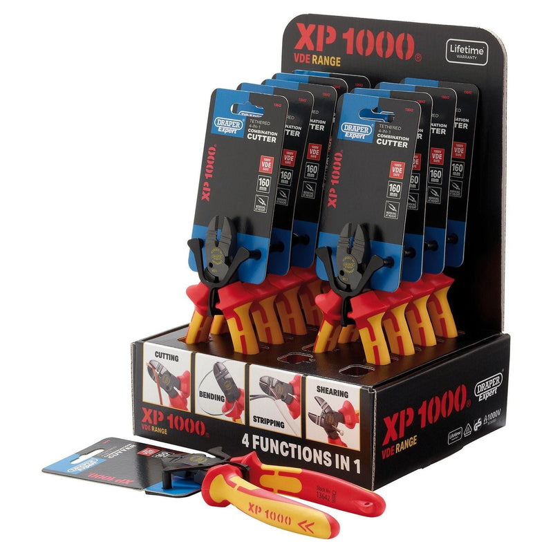 XP1000 Counter Top Display of VDE 160mm 4-in-1 Tethered Combination Cutters (10 Piece) Draper - Town Tools