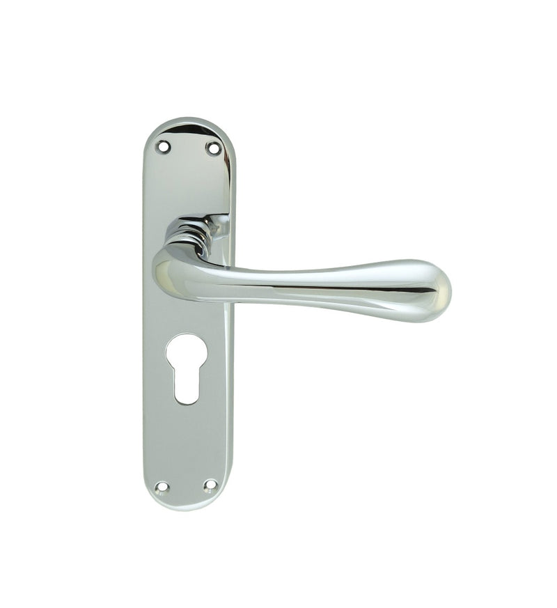 Astro Lever On Backplate - Lock Euro Profile 47.5Mm C/C Cro (Polished Chrome) - Polished Chrome 185MM X 41MM