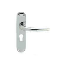 Lilla Lever On Backplate - Lock Euro Profile 47.5Mm C/C Cro (Polished Chrome) - Polished Chrome 185MM X 40MM