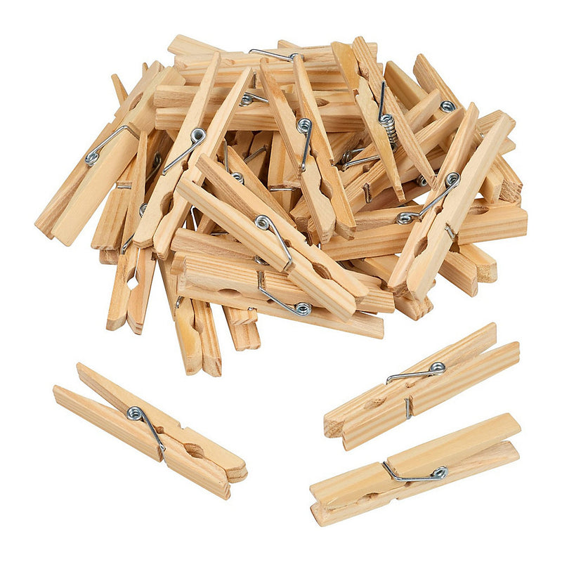 Elliott Traditional Pinewood Clothes Pegs - 36 Pack, Contoured Design, Metal Coil Spring