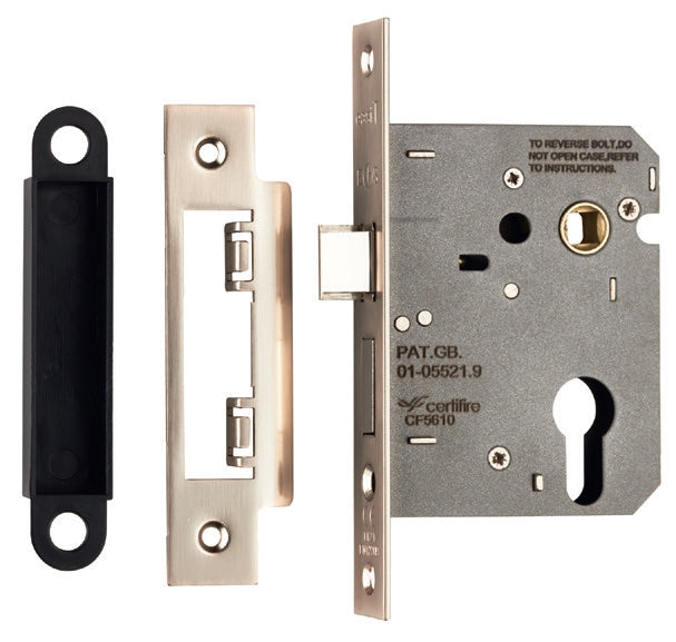 76Mm Sash Lock - Euro - 47.5Mm C/C - Square - Satin Nickel