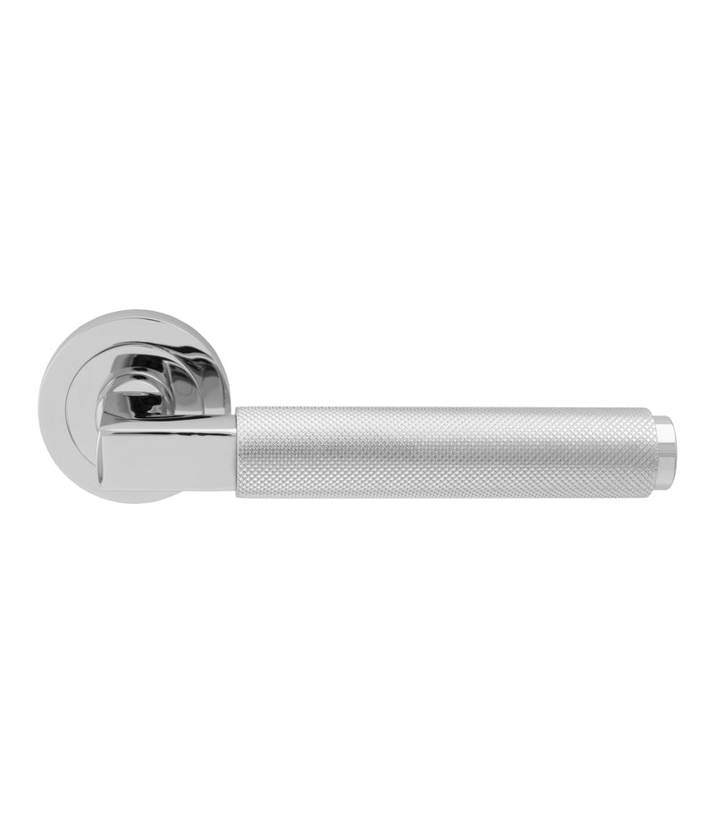 Terazzo Knurled Lever On Sprung Screw-On Round Rose - Polished Chrome