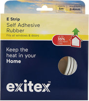 Exitex E Strip Self-Adhesive Rubber Seal (5m Roll), Draught Excluder for Doors & Windows, Seals Gaps 2mm to 4mm (White)