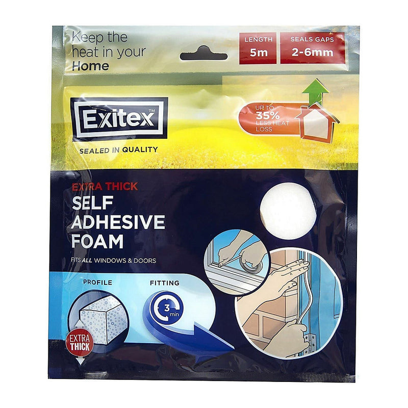 Exitex Self Adhesive Extra Thick Foam White 5MTR - Insulation for Windows & Doors - 1.01.0384.0005.35