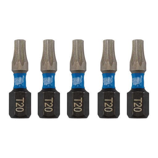 Draper Expert TX-STAR Impact Screwdriver Bits, T20 x 25mm, 1/4" Hex (Pack of 5) Draper - Town Tools 