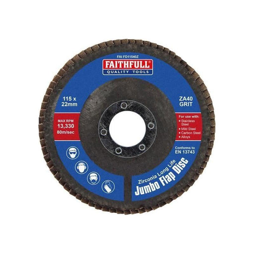 Faithfull Zirconia Abrasive Jumbo Flap Disc A40 115mm Faithfull - RockBottom Northampton