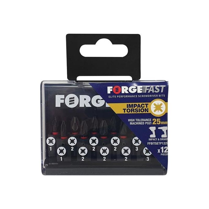 Forgefix ForgeFast Pozidriv Compatible Impact Bit Set, 12 Piece ForgeFix - RockBottom Northampton