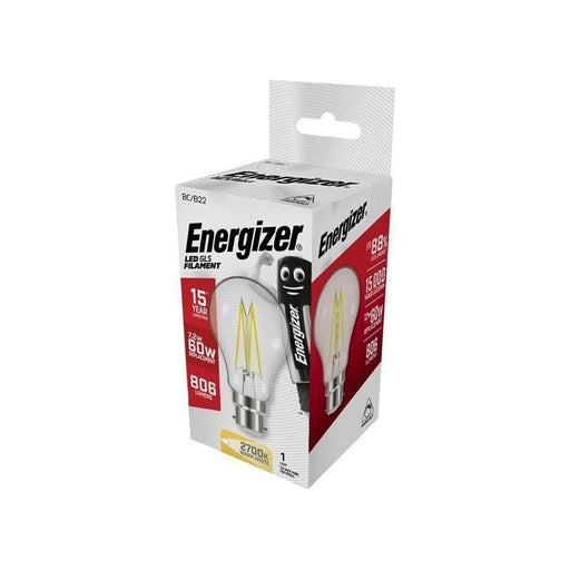Energizer® LED BC (B22) GLS Filament Dimmable Bulb, Warm White 806 lm 7.2W Energizer® - RockBottom Northamptin