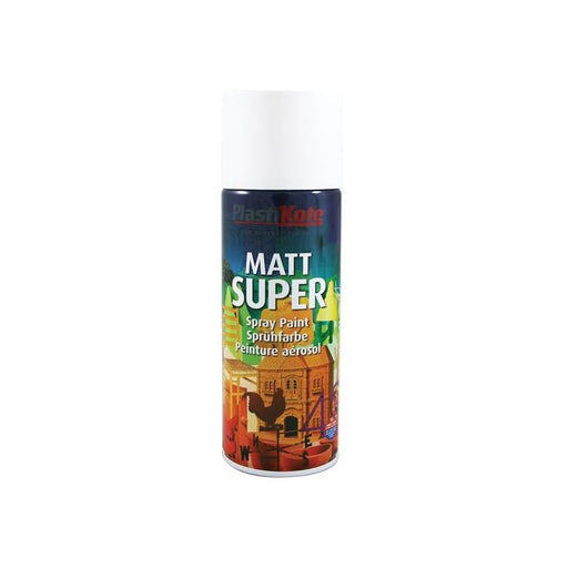 Plastikote Super Spray Matt White RAL 9016 400ml PlastiKote - RockBottom Nothampton
