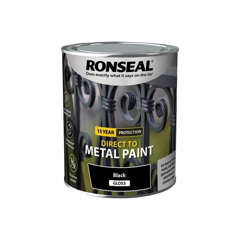 Ronseal Direct to Metal Paint Black Gloss 750ml Ronseal - RockBottom Nothampton