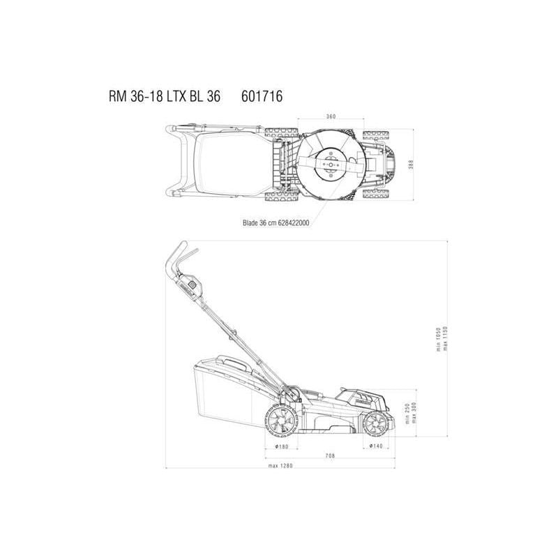 Metabo RM 36-18 LTX BL 36 Lawn Mower 18V Bare Unit Metabo - RockBottom Northampton