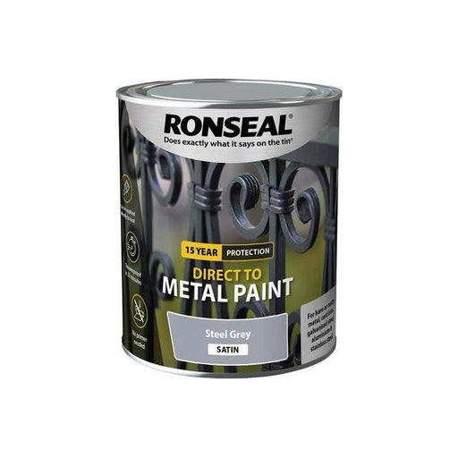 Ronseal Direct to Metal Paint Steel Grey Satin 750ml Ronseal - RockBottom Nothampton