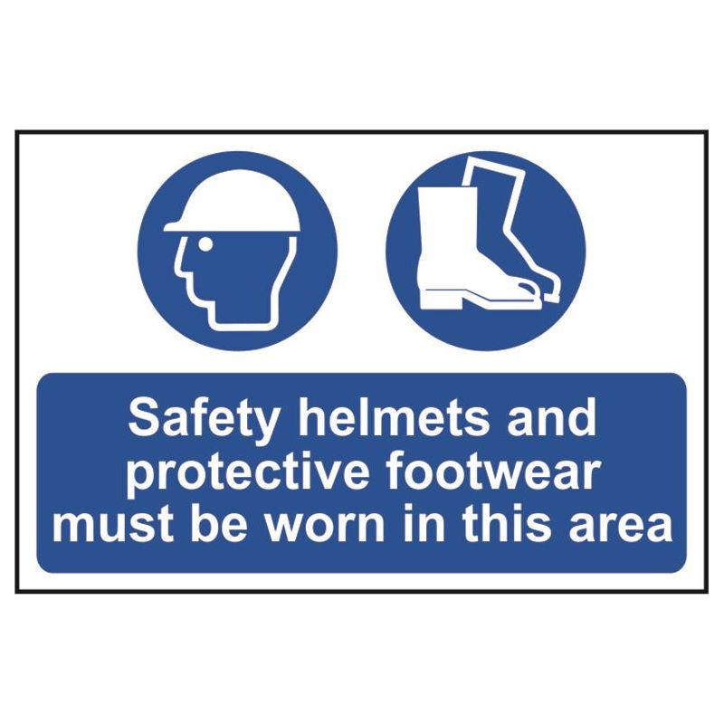 Scan Safety Helmets & Footwear To Be Worn - PVC Sign 600 x 400mm Scan - RockBottom Nothampton