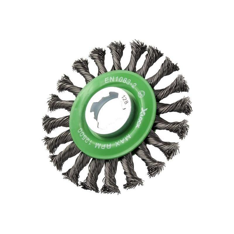 Faithfull X-LOCK Conical Wire Brush 115mm M14x2, 0.50mm Stainless Steel Wire Faithfull - RockBottom Northampton