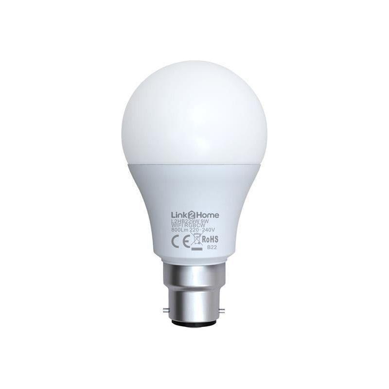 Link2Home Wi-Fi LED BC (B22) Opal GLS Dimmable Bulb, White + RGB 800 lm 9W Link2Home - RockBottom Northampton