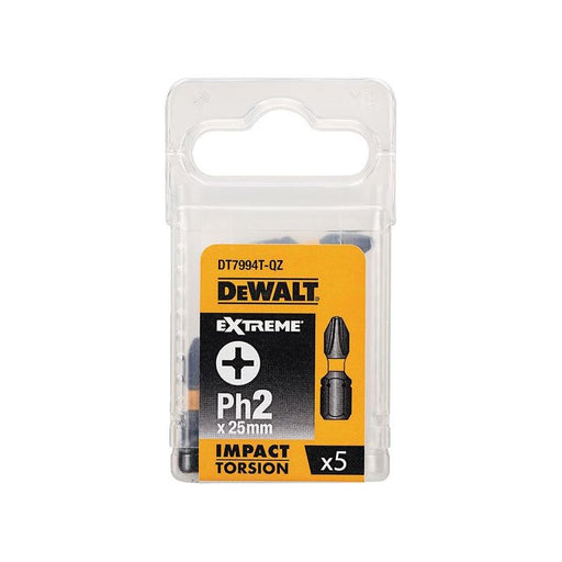 Dewalt Power Tools Impact Torsion Bits PH2 x 25mm (Pack 5) DeWALT Power Tools - RockBottom Northampton
