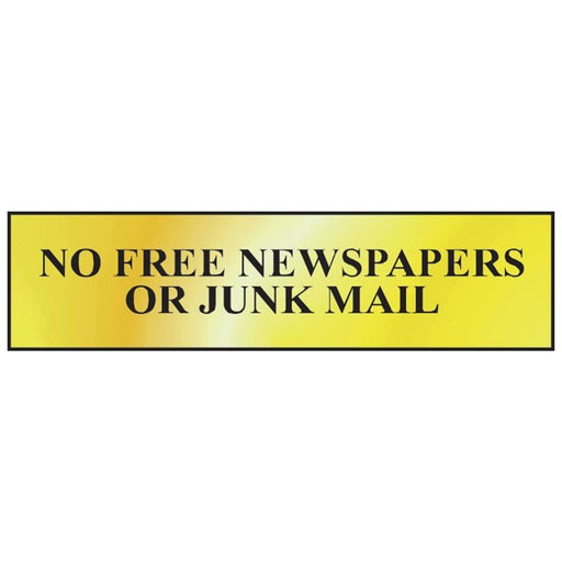 Scan No Free Newspapers Or Junk Mail - Polished Brass Effect 200 x 50mm Scan - RockBottom Nothampton