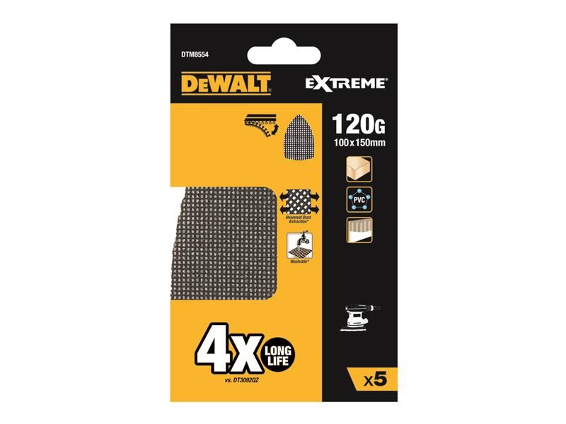 DeWALT Power Tools EXTREME Mesh Delta Sander Sheet 100 x 150mm 120G (Pack 5) DeWALT Power Tools - RockBottom Northampton