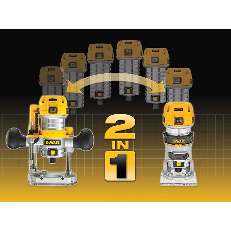 Dewalt Power Tools D26204K 1/4in Premium Plunge & Fixed Base Combi Router 900W 240V DeWALT Power Tools - RockBottom Northampton