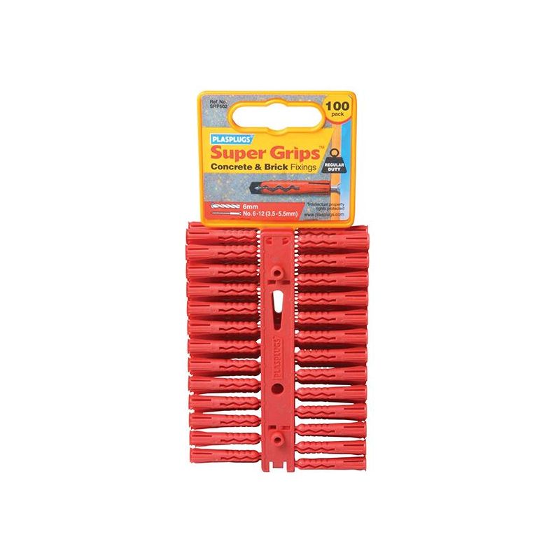 Plasplugs SRP 502 Solid Wall Super Grips™ Fixings Red (100) Plasplugs - RockBottom Nothampton