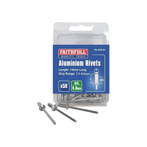 Faithfull Aluminium Rivets 4.8 x 14mm Long Pre-Pack of 50 Faithfull - RockBottom Northampton