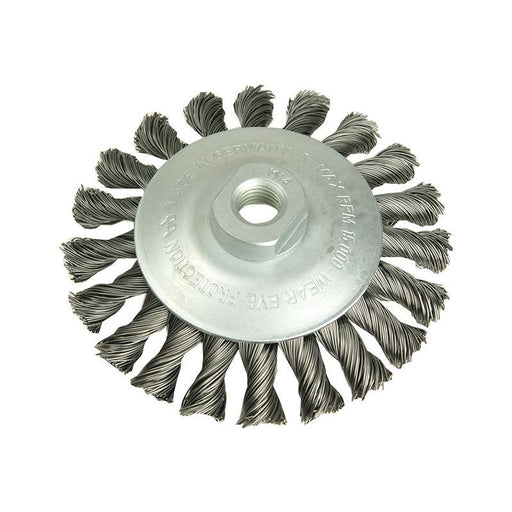 Lessmann Conical Knot Brush 115mm M14 Bore, 0.50 Steel Wire Lessmann - RockBottom Northampton