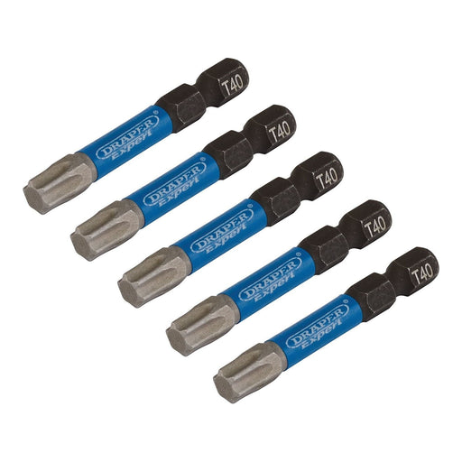 Draper Expert TX-STAR Impact Screwdriver Bits, T40 x 50mm, 1/4" Hex (Pack of 5) Draper - Town Tools 