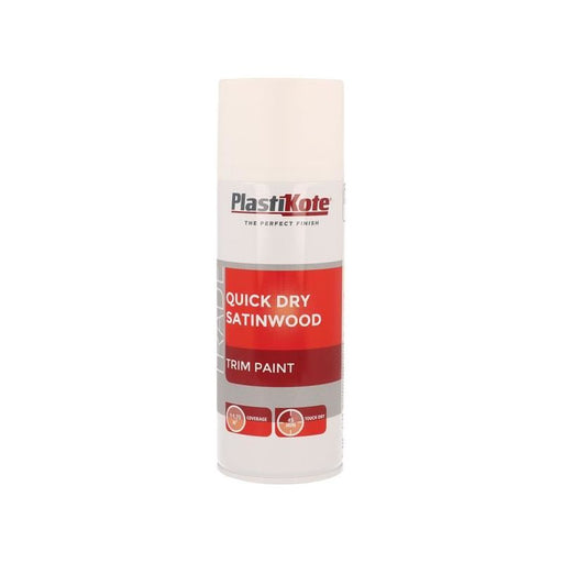 Plastikote Trade Quick Dry Trim Spray Satinwood White 400ml PlastiKote - RockBottom Nothampton