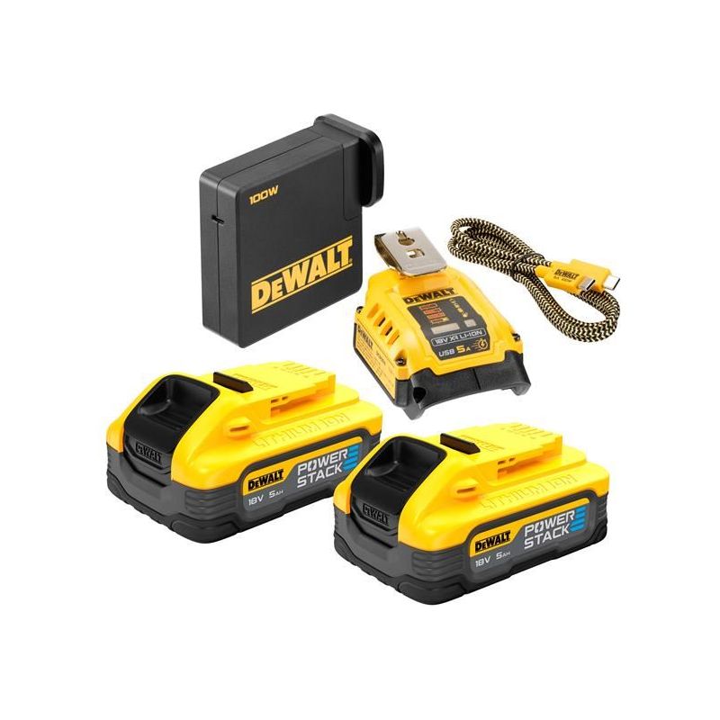 Dewalt Power Tools DCB094 H2USB-C POWERSTACK™ Starter Kit 18V 2 x 5.0Ah Li-ion DeWALT Power Tools - RockBottom Northampton