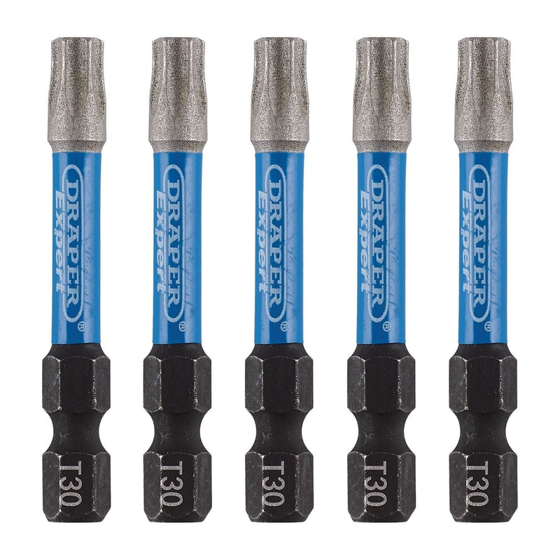 Draper Expert TX-STAR Impact Screwdriver Bits, T30 x 50mm, 1/4" Hex (Pack of 5) Draper - Town Tools 