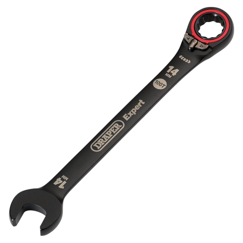 Draper Expert HI-TORQ Metric Reversible Ratchet Combination Spanner, 14mm, Black Draper - Town Tools