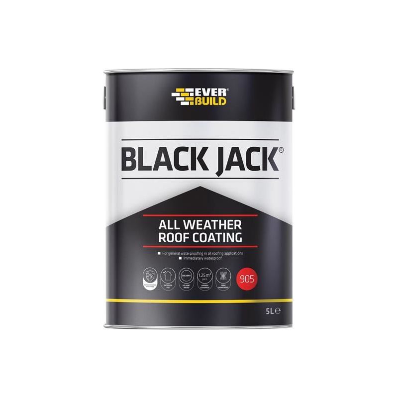Everbuild Sika Black Jack® 905 All Weather Roof Coating 5 litre Everbuild Sika - RockBottom Northamptin