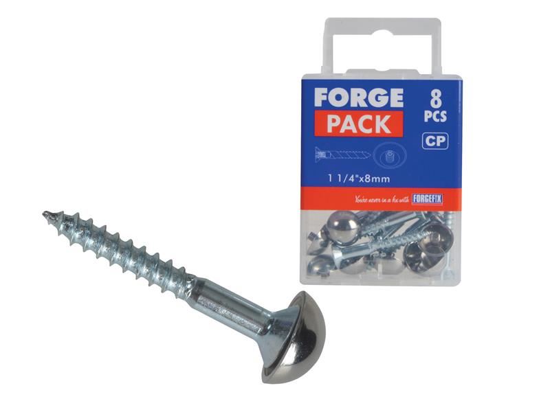 ForgeFix Mirror Screw Chrome Domed Top Slotted ZP 1.1/4in x 8 Forge Pack 8 ForgeFix - RockBottom Northampton