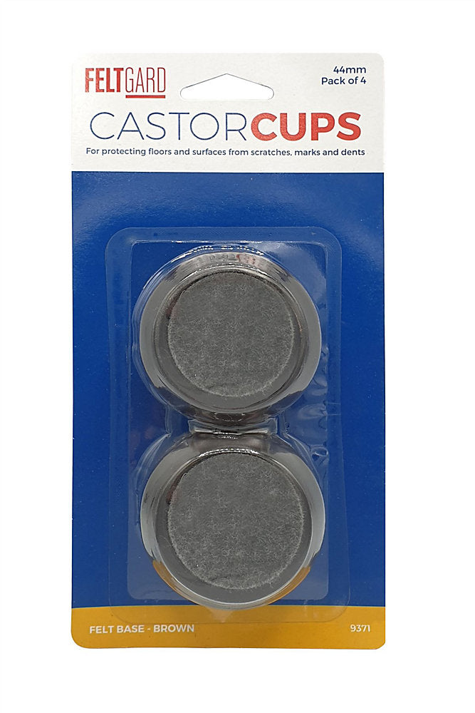 Felt Gard Round Furniture Castor Cups 44mm Felt Base Brown, Floor Protectors for Chairs, Sofas and Beds, Pack of 4