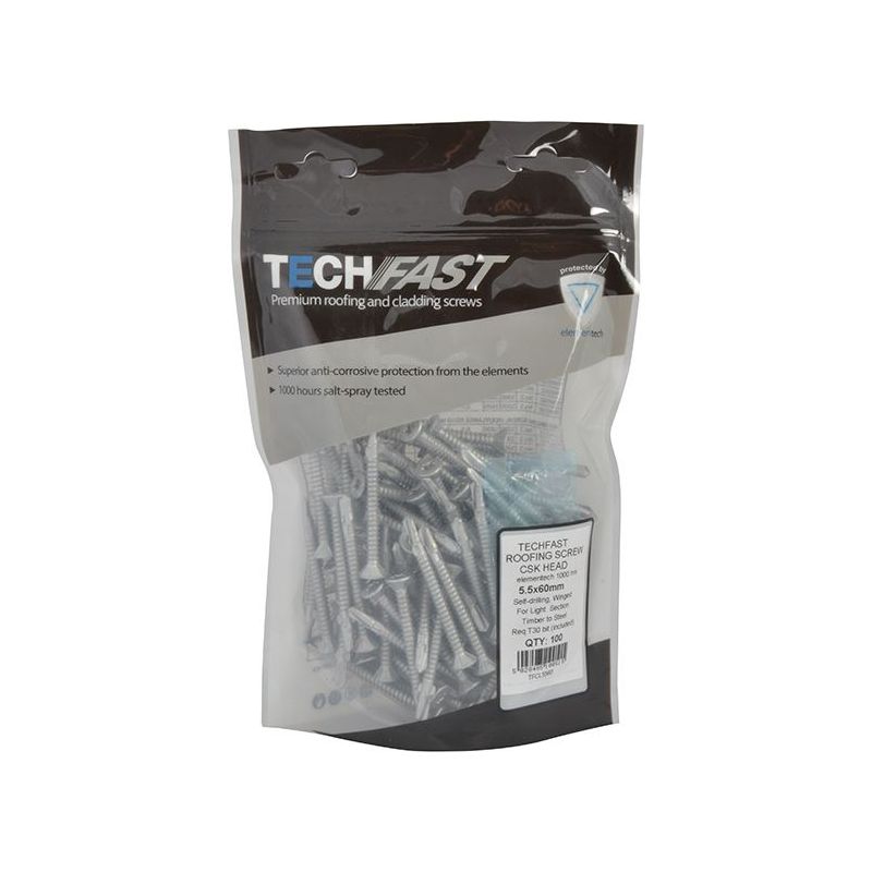 Forgefix TechFast Roofing Screw Timber - Steel Light Section 5.5 x 60mm Pack 100 ForgeFix - RockBottom Northampton