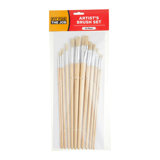 Fit For The Job 12pc Artist's Paint Brush Set - Plain Handles
