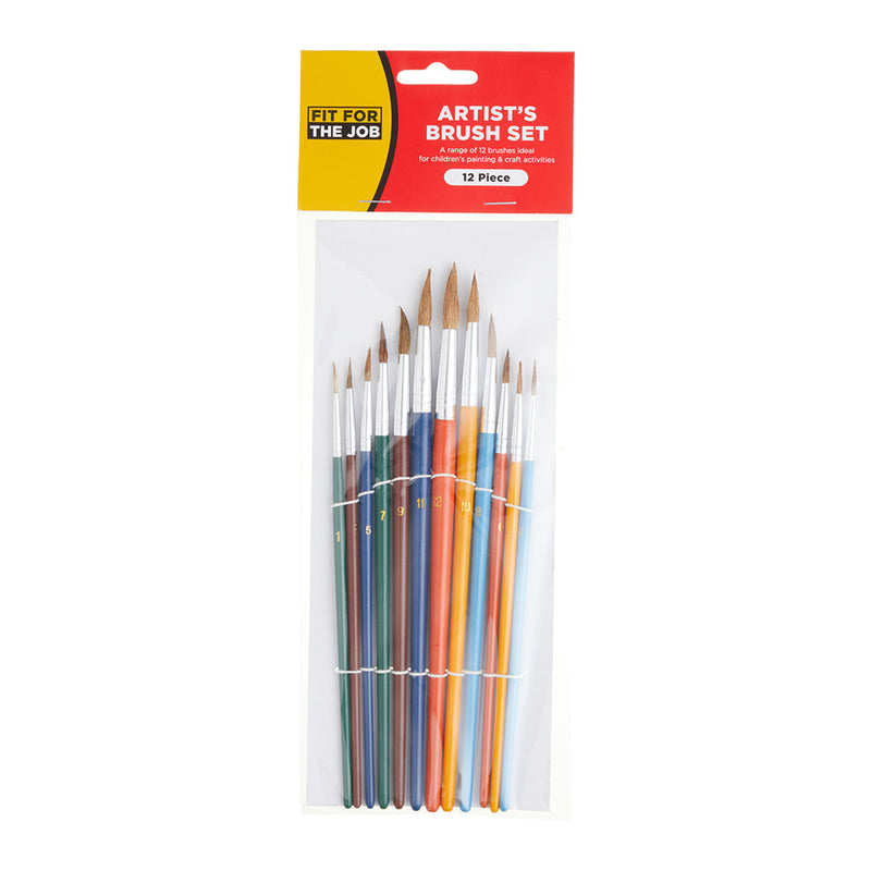 Fit For The Job 12pc Artist's Paint Brush Set - Colour Handles