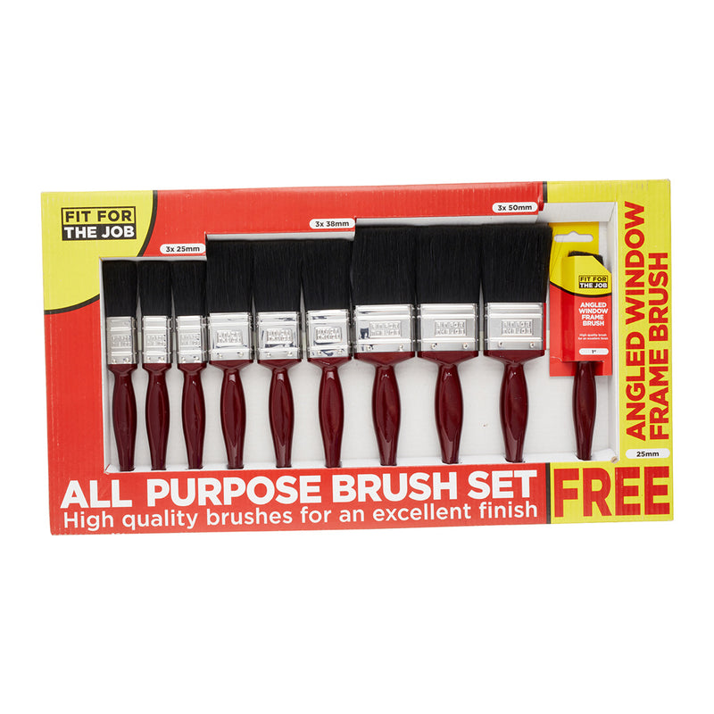 Fit For The Job 9pc All Purpose Paint Brush Set + Free Window Brush