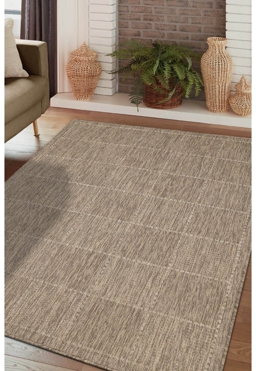 Flatweave Gel Check Latte Runner 60x230cm