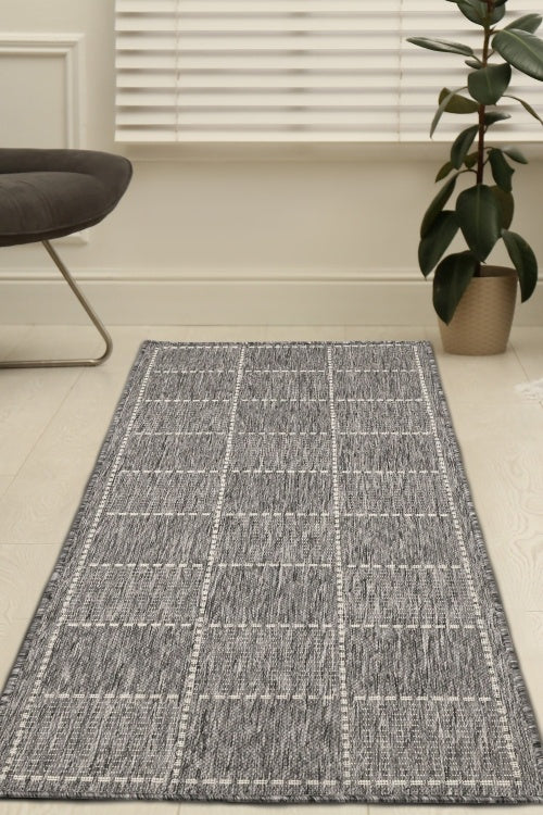Flatweave Gel Check Runner Steel Grey 60x180cm