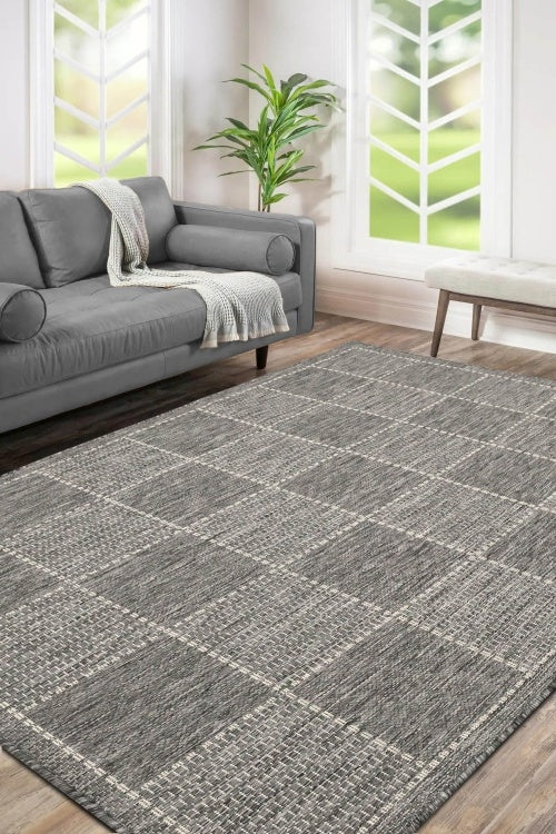 Flatweave Gel Check Steel Grey Mat 50x80cm