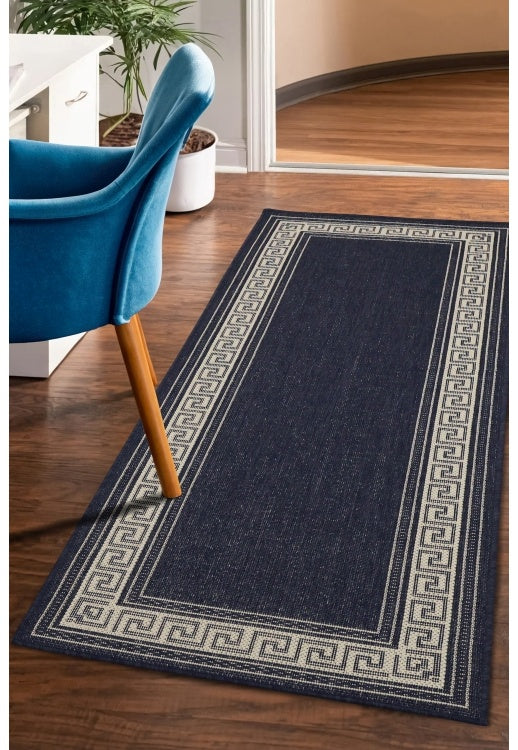 Flatweave Gel Greek Key Runner Navy 60X180Cm