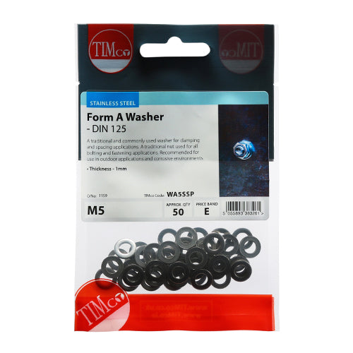 TIMCO Form A Washers DIN125-A A2 Stainless Steel — Trade Pack