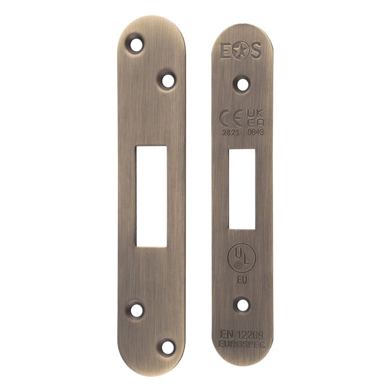 Forend Strike & Fixings - Eds/Lds - Radius - Antique Brass