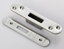 Forend Strike & Fixings - Edbl - Radius - Bright Stainless Steel