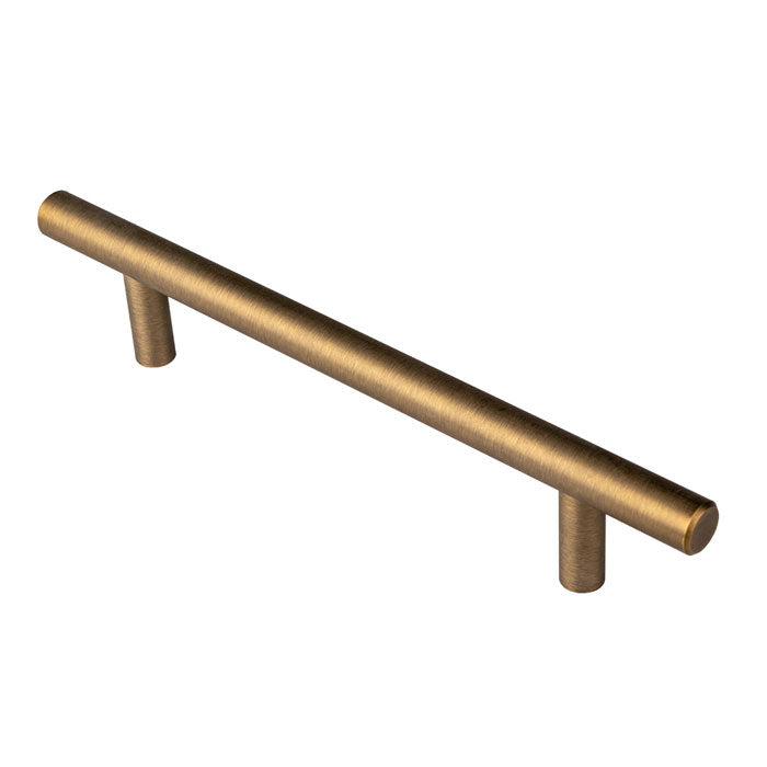 12Mm Dia. T-Bar Pull Handle - 128Mm C/C - Bolt Through Fixing - Antique Brass 128mm c/c